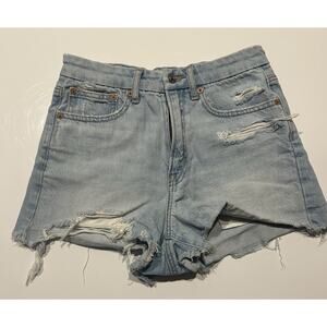 American Eagle Women’s Sz 2 Strigid Distressed Ripped Denim Shorts Light Wash